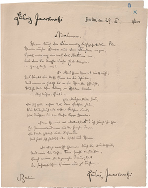 Los 2029 - Jacobowski, Ludwig - Eigenhändiges Gedicht mit Unterschrift. 1900  - 0 - thumb