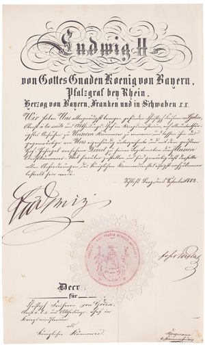 Los 2086 - Bayern.- Ludwig II., König von Bayern - Urkunde: Ernennung zum königl. Kämmerer - 0 - thumb