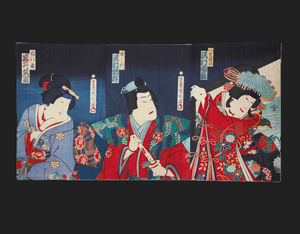 Lot 649, Auction  126, Kunichika, Toyohara, Yakusha-e Farbholzschnitt alsTriptychon