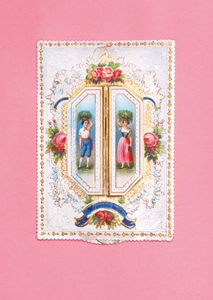 Los 2144 - Klappbillet und "Wir gratulieren herzlich" - Chromolithographisches Klappbillet mit Zug- und Drehfunktion - 0 - thumb