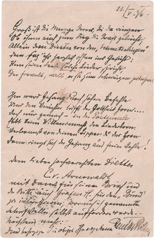 Rilke, Rainer Maria, Frühes Gedichtmanuskript auf Postkarte. Mit Beilagen. 1896