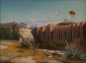 Lot 6085, Auction  126, Blechen, Carl - Schule, Parkmauer der Villa Borghese mit der Villa Raphaela