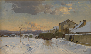 Lot 6125, Auction  126, Schuster, Rudolf Heinrich, Wintertag in Görz (Gorizia) mit Blick auf die Julischen Alpen