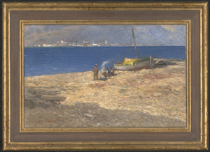 Los 6177 - Hermann, Hans - Orientalische Fischer mit Booten am Meeresstrand mit Blick über eine Bucht auf eine weiße Stadt (Tunis?). - 1 - thumb