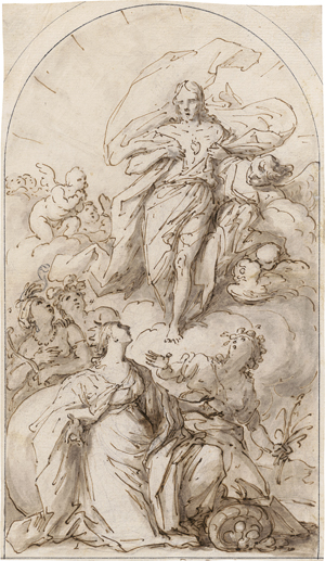 Lot 6573, Auction  126, Piattoli, Giuseppe, Christi auf Wolken umgeben von Engeln, angebetet von vier weiblichen Figuren