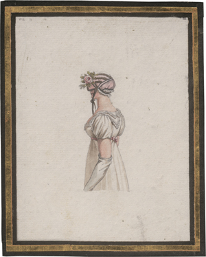 Lot 6618, Auction  126, Klein, Johann Adam, Kostümstudie einer jungen Frau in halber Rückenansicht mit rosengeschmückter Haube und Handschuhen