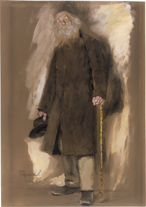 Lot 6718, Auction  126, Skarbina, Franz, Stehender Mann im Mantel mit Hut und Gehstock