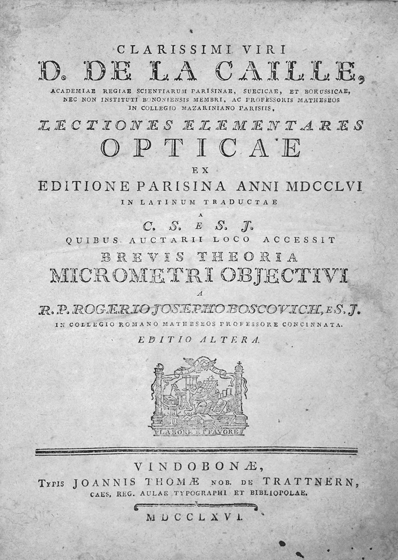 Lot 331, Auction  126, Caille, Nicolas-Louis de la, Lectiones elementares opticae