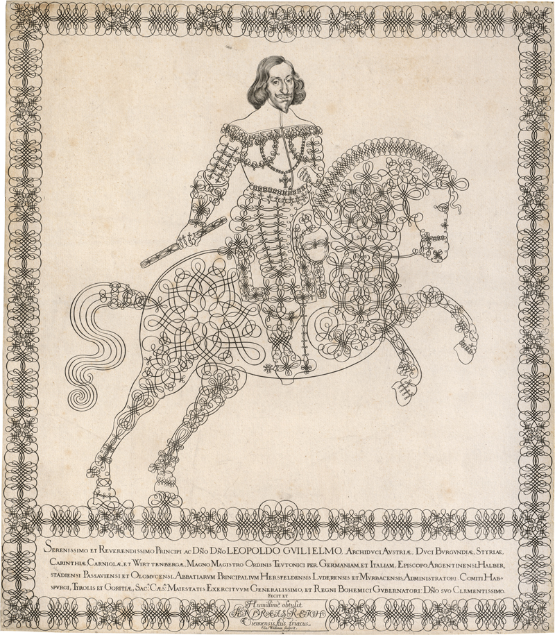 Lot 5258, Auction 126, Widemann, Elias, Schreibmeisterblatt mit dem Bildnis Erzherzoges Leopold Wilhelm zu Pferd