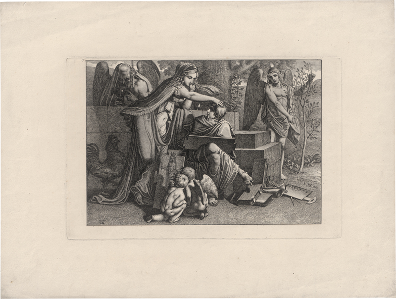 Lot 5412, Auction 126, Russ, Carl, Allegorie auf die Kunst: Ein Jüngling vom Genius der Kunst inspiriert