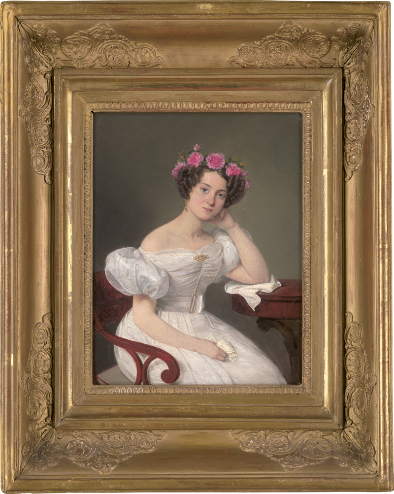 Lot 6059, Auction 126, Aumont, Louis, Bildnis einer jungen Frau im weißen Kleid mit einem Haarkranz aus Rosen