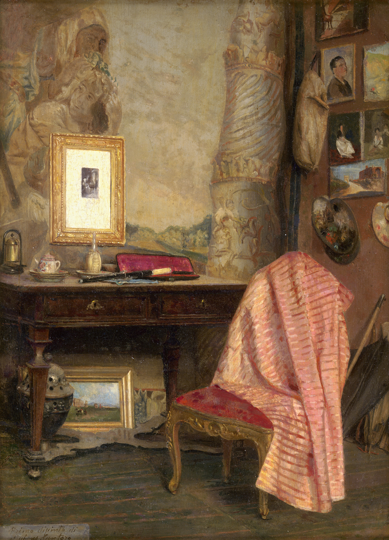 Lot 6143, Auction 126, Santoro, Rubens, "Primo dipinto": Schreibtisch im Atelier eines Künstlers
