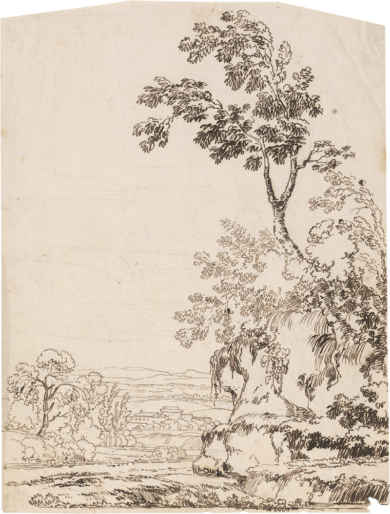 Lot 6535, Auction 126, Bolognesisch, um 1700. Landschaft mit Baum auf einem felsigen Abhang