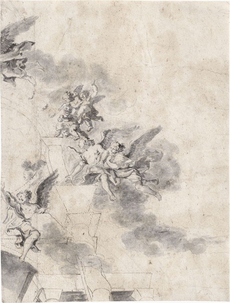 Lot 6553, Auction 126, Italienisch, 18. Jh. . Deckenentwurf mit fliegenden Engeln