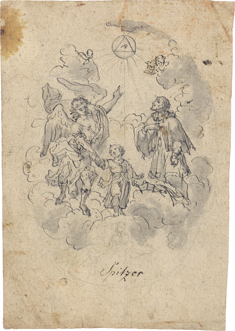 Lot 6558, Auction 126, Spitzer, Johann Wenzel, Schutzengel mit Knabe: Entwurf wohl für das Aufsatzbild eines Altars