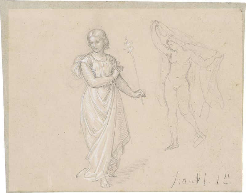 Lot 6654, Auction 126, Steinle, Edward Jakob von, Mädchen mit Lilie und weiblicher Akt mit Tuch