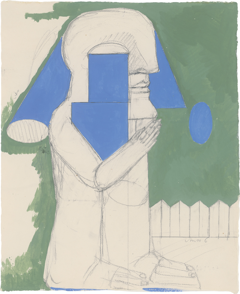 Lot 7216, Auction 126, Antes, Horst, Maskierte Figur vor Zaun