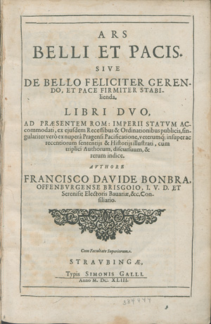 Lot 442, Auction  127, Bonbra, Franz David, Ars belli et pacis