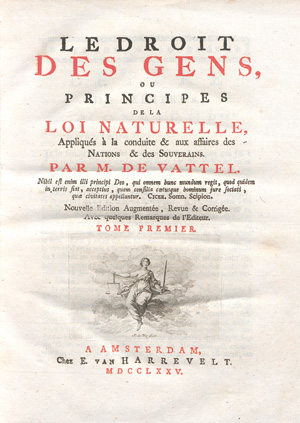 Lot 559, Auction  127, Vattel, Emer de, Le droit des gens, ou principes de la loi naturelle