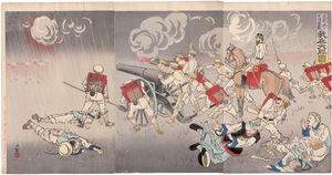 Lot 629, Auction  127, Kobayashi Kiyochika, Schlacht zwischen japanischen und chinesischen Truppen bei Songhwan