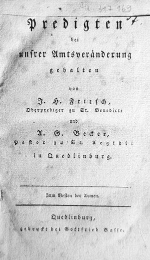 Lot 1244, Auction  127, Fritsch, J. H. und A. G. Becker, Predigten bei unsrer Amtsveränderung