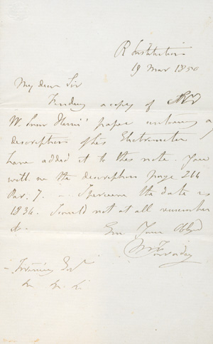 Lot 2562, Auction  127, Faraday, Michael, Brief an einen Mr. Irving. 1856