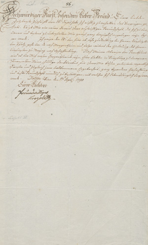 Lot 2598, Auction  127, Leopold II., röm.-dt. Kaiser, Brief an einen Fürsten, vor der Krönungsreise. 1790