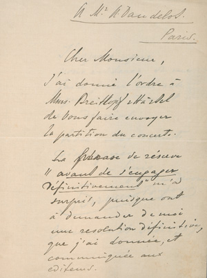 Lot 2622, Auction  127, Busoni, Ferruccio, Brief an Alfred Dandelot in Paris. 1907