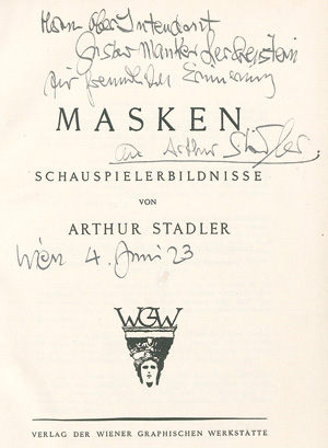 Lot 3319, Auction  127, Stadler, Arthur, Masken. Schauspielererlebnisse