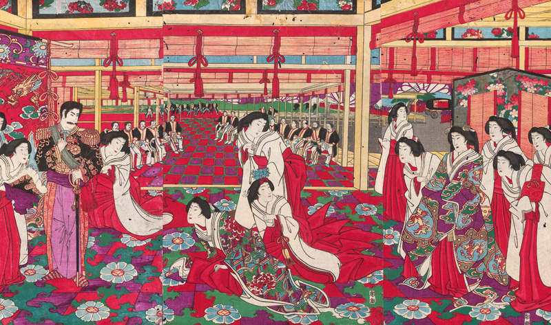Lot 606, Auction  127, Chikanobu, Toyohara, Palastszene. Azuma no hana - kôkyo no sakae. Triptychon. 