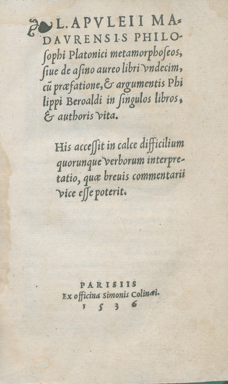 Lot 1072, Auction  127, Apuleius, Metamorphoseos, sive De asino aureo libri undecim