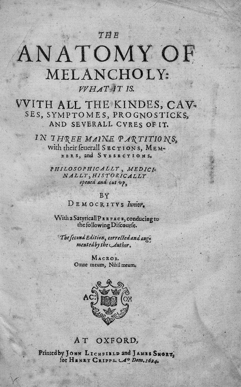 Lot 2015, Auction  127, Burton, Robert, The Anatomy of Melancholy. The second edition. Oxford 1624. - Zweite Auflage