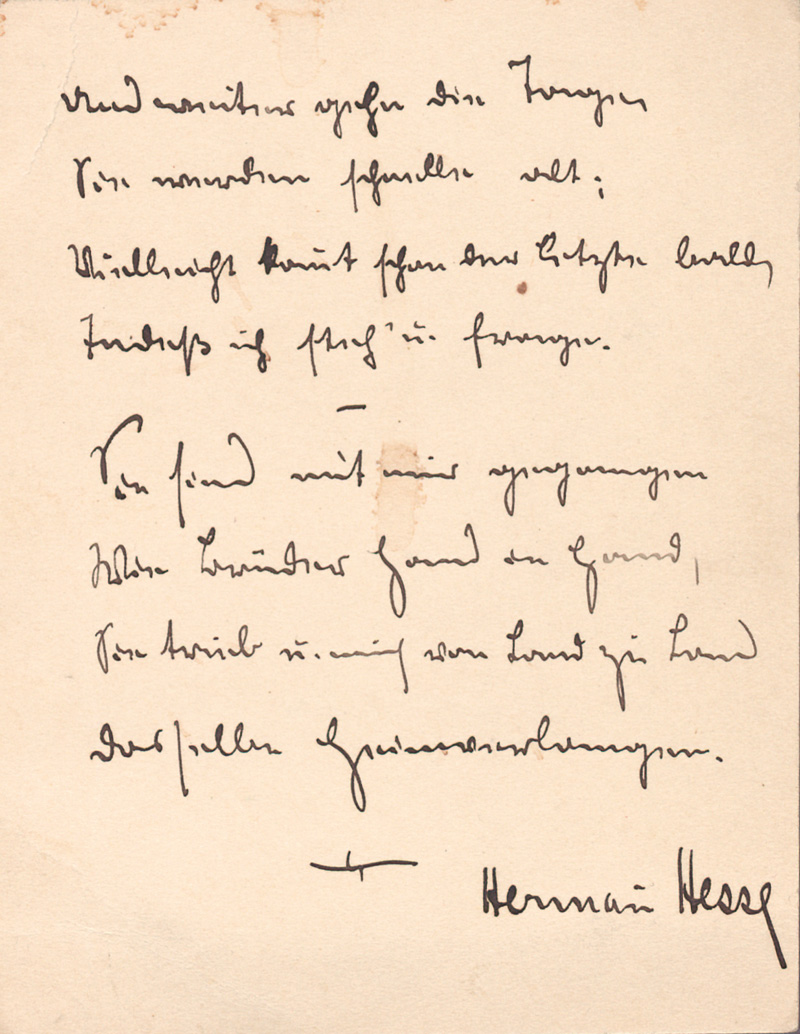 Lot 2521, Auction  127, Hesse, Hermann, Signiertes eigenhändiges Gedicht. 1901  