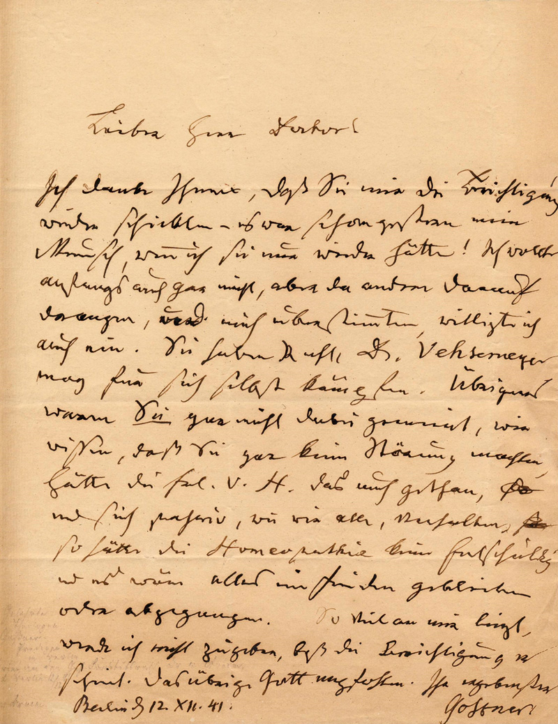 Lot 2591, Auction  127, Gossner, Johannes Evangelista, Brief an Dr. von Arnim in Berlin. 1841