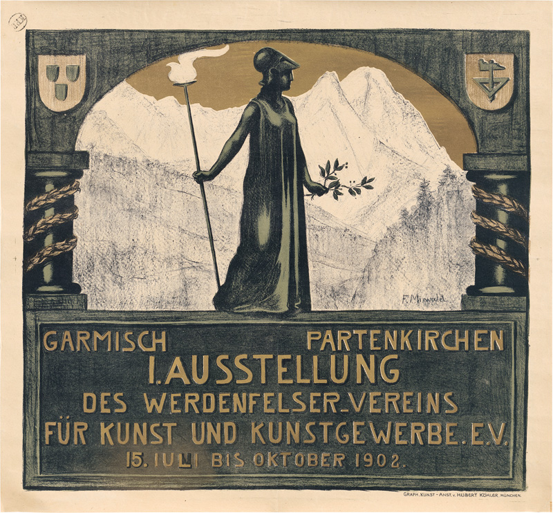 Lot 3390, Auction  127, Mirwald, Ferdinand, I. Ausstellung des Werdenfelser-Vereins für Kunst und Kunstgewerbe. Farblithographie mit Golddruck.